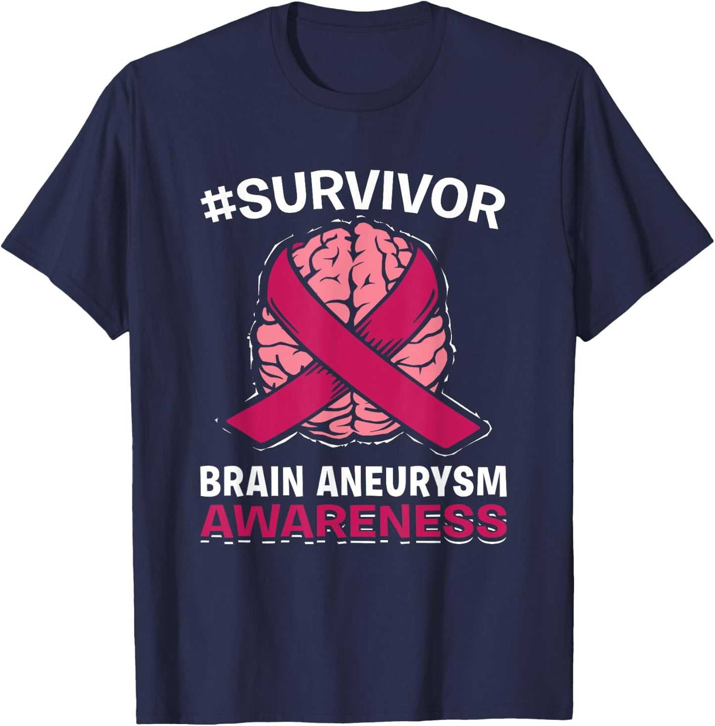 Brain Aneurysm Awareness Burgundy Aortic Brain Survivor T-Shirt - T-Shirt | Navy