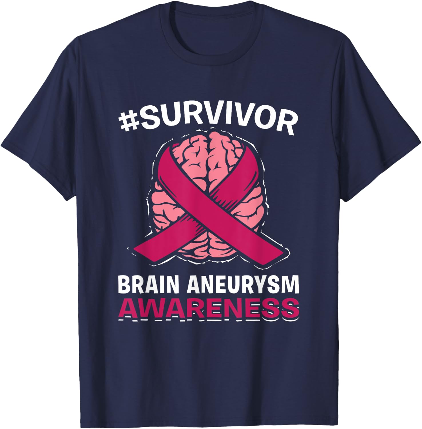Brain Aneurysm Awareness Burgundy Aortic Brain Survivor T-Shirt - T-Shirt | Navy