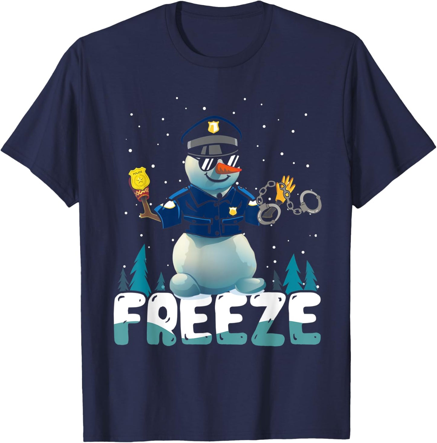 Police Freeze Cop Snowman Police Officer Xmas Ugly Christmas T-Shirt - T-Shirt | Navy