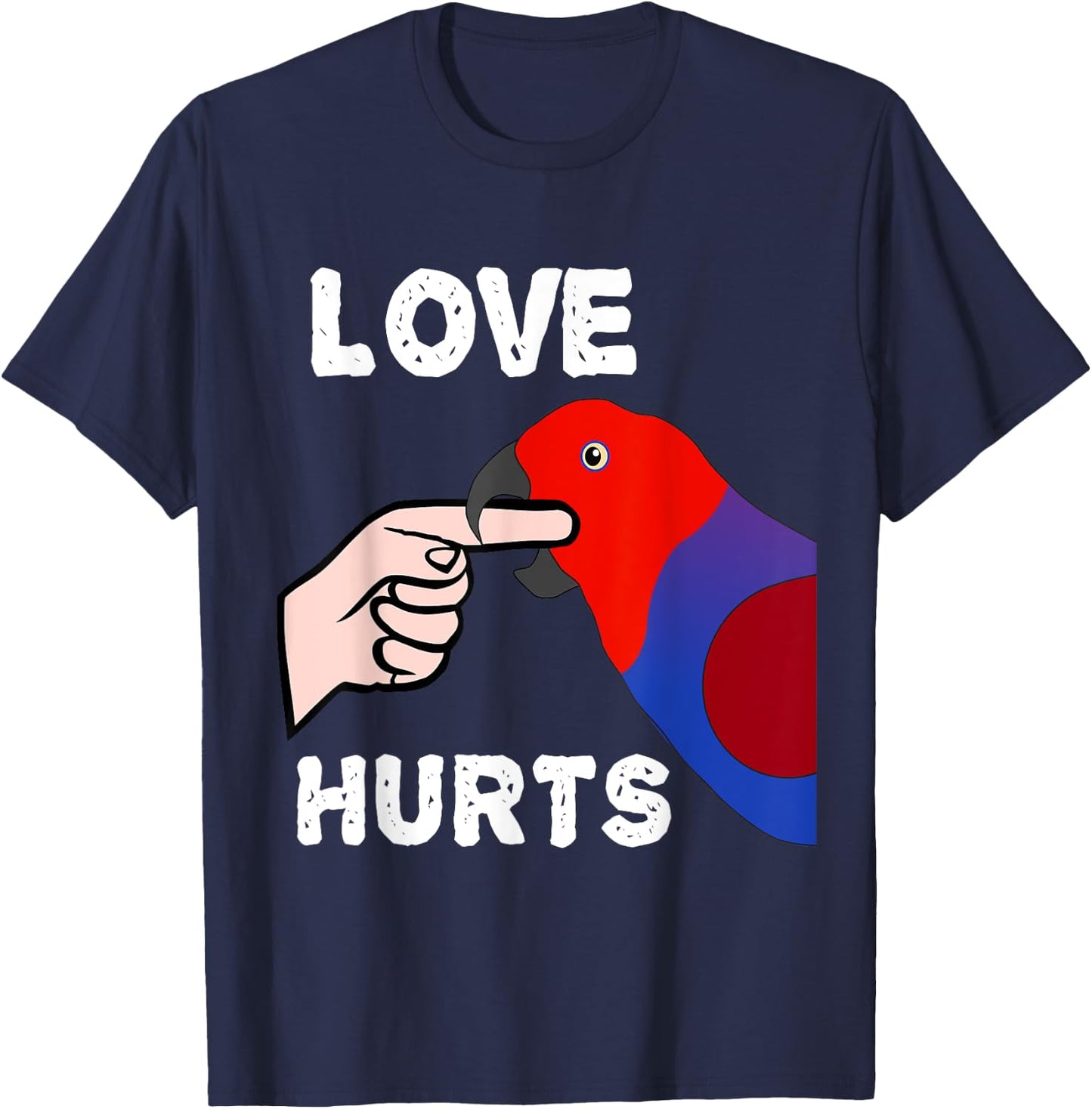 Love Hurts Eclectus Female Parrot Biting Finger T-Shirt - T-Shirt | Navy