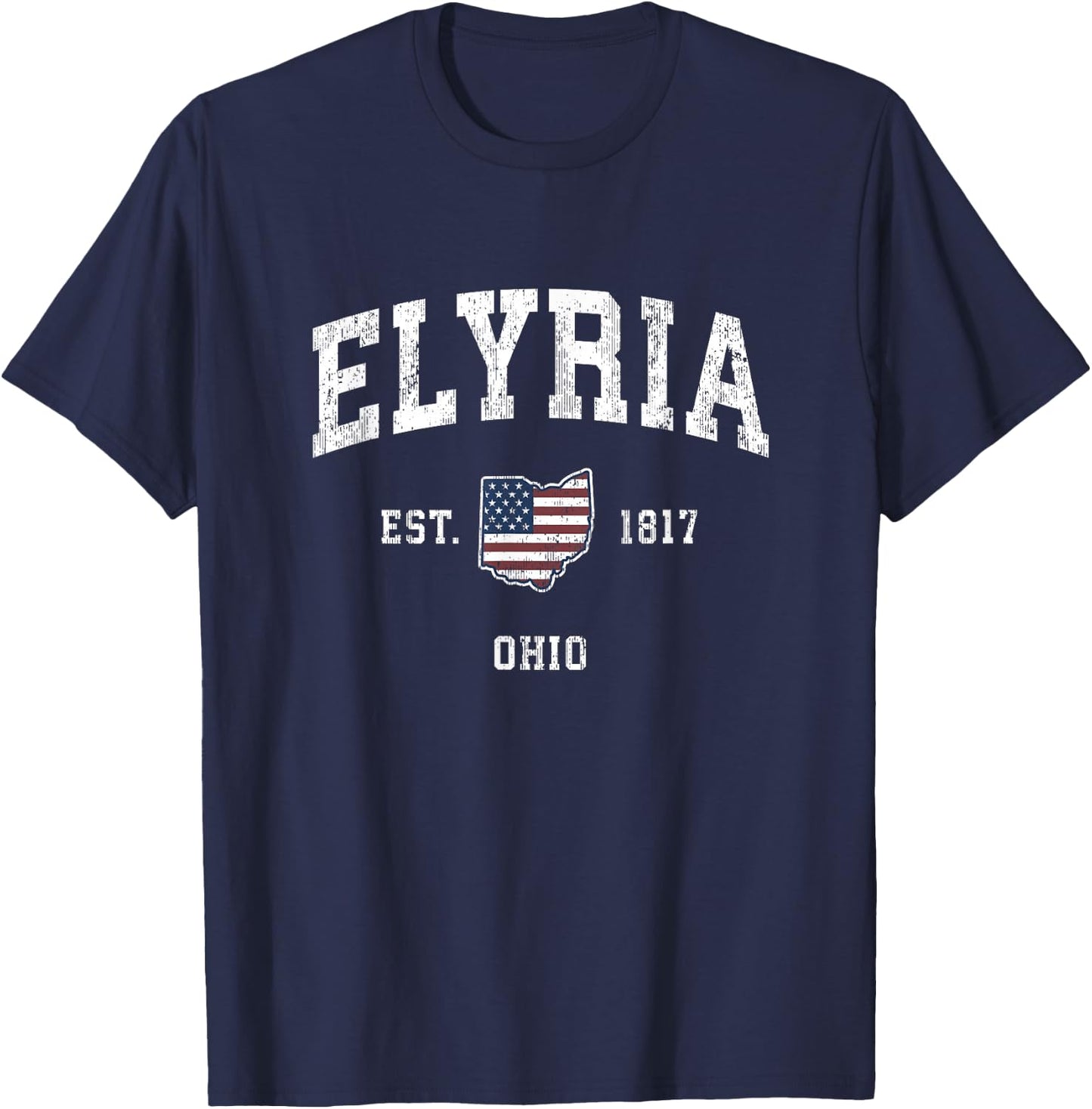 Elyria Ohio OH Vintage American Flag Sports Design Women Kids Men T-Shirt - T-Shirt | Navy