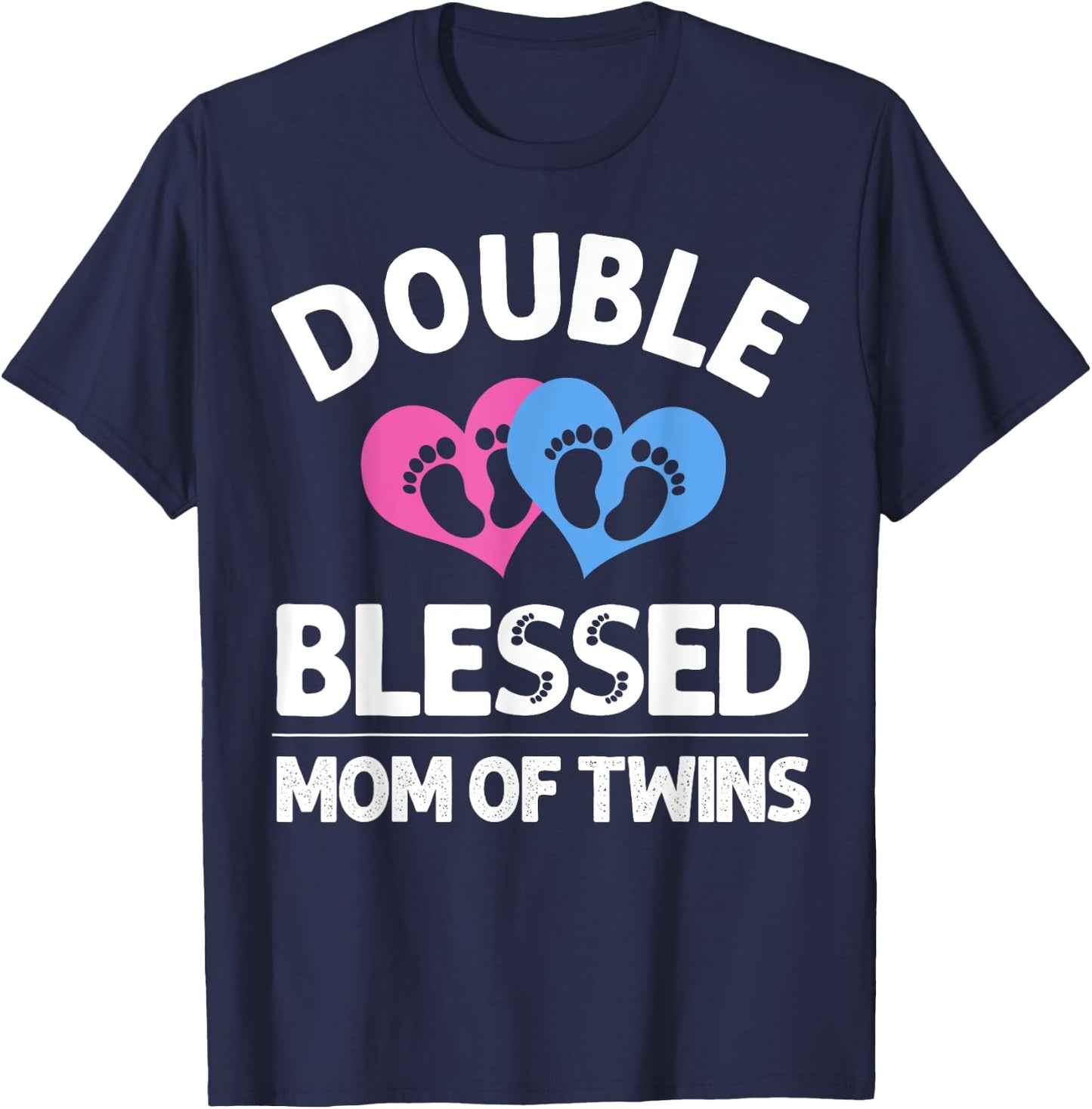 Cute Double Blessed Expectant Humor Lover Designs Funny New Mom Of Twins Gift Mother Announcement ,black,Small T-Shirt - T-Shirt | Navy