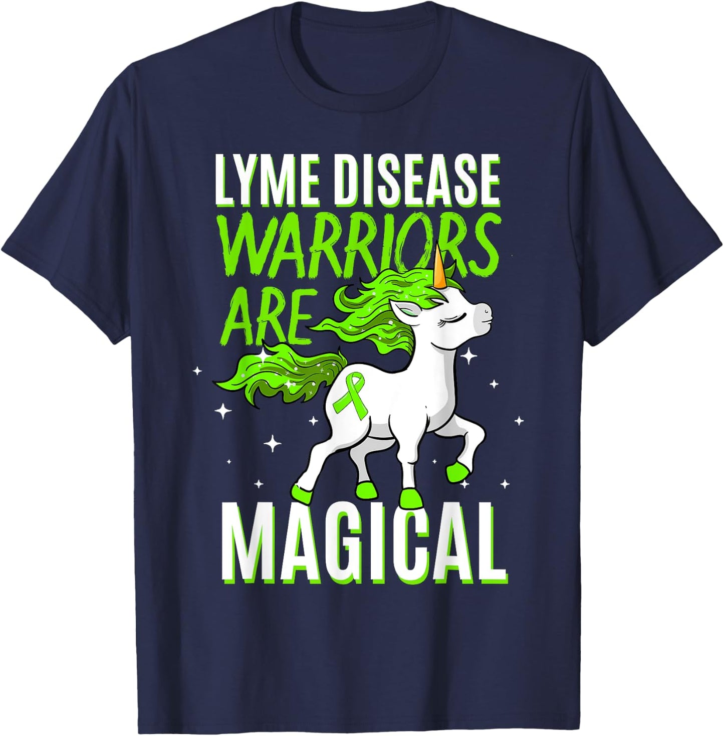 Lyme Disease Warrior Magical Unicorn Ticks Green Ribbon Gift T-Shirt - T-Shirt | Navy