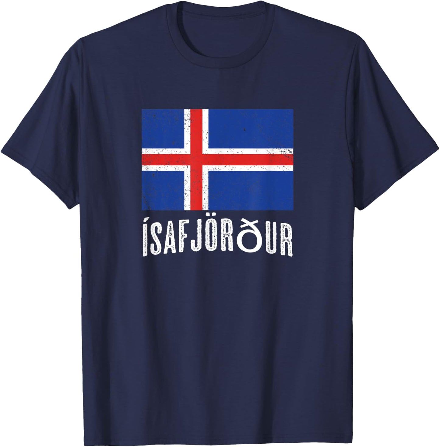 City of Ísafjörður ICELAND | Icelandic Flag Novelty Merch T-Shirt - T-Shirt | Navy