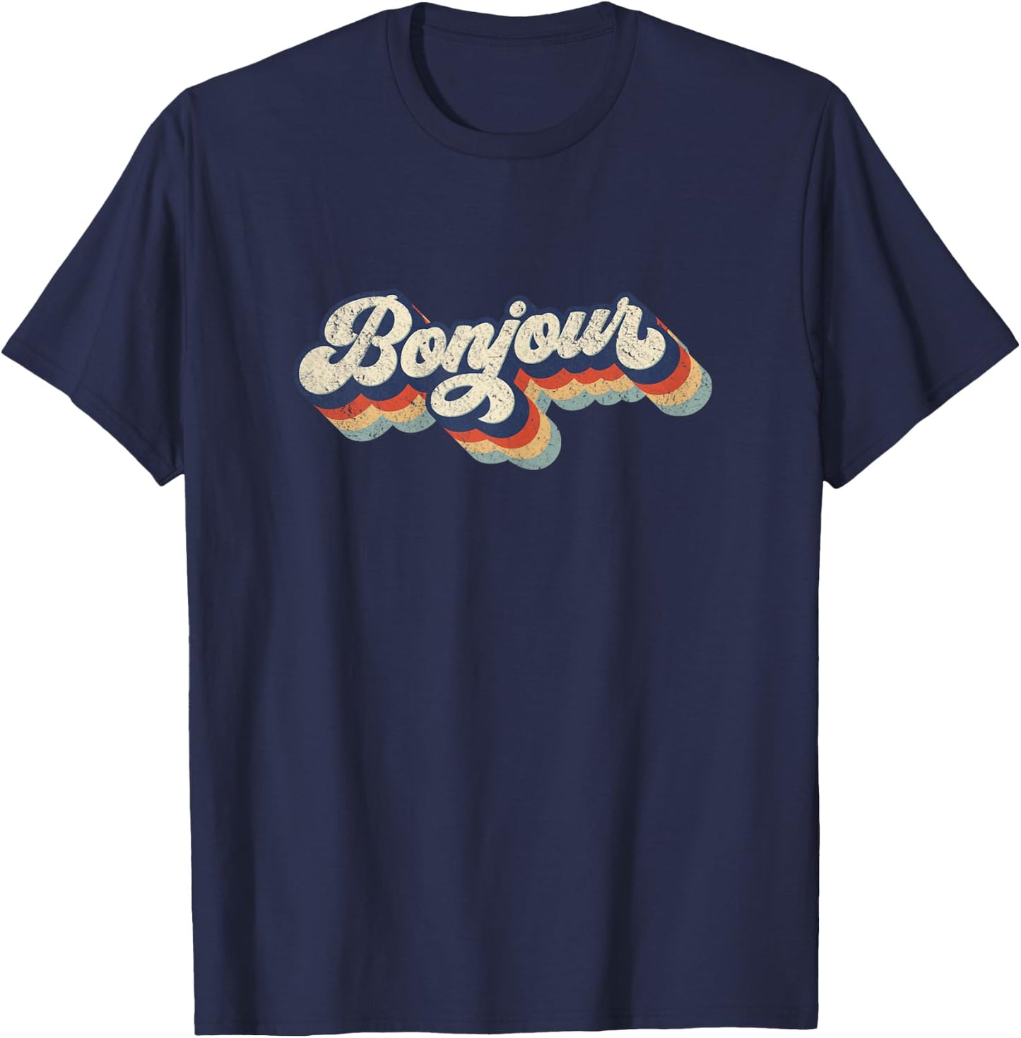 Bonjour Retro Vintage Style Graphic Design T-Shirt - T-Shirt | Navy