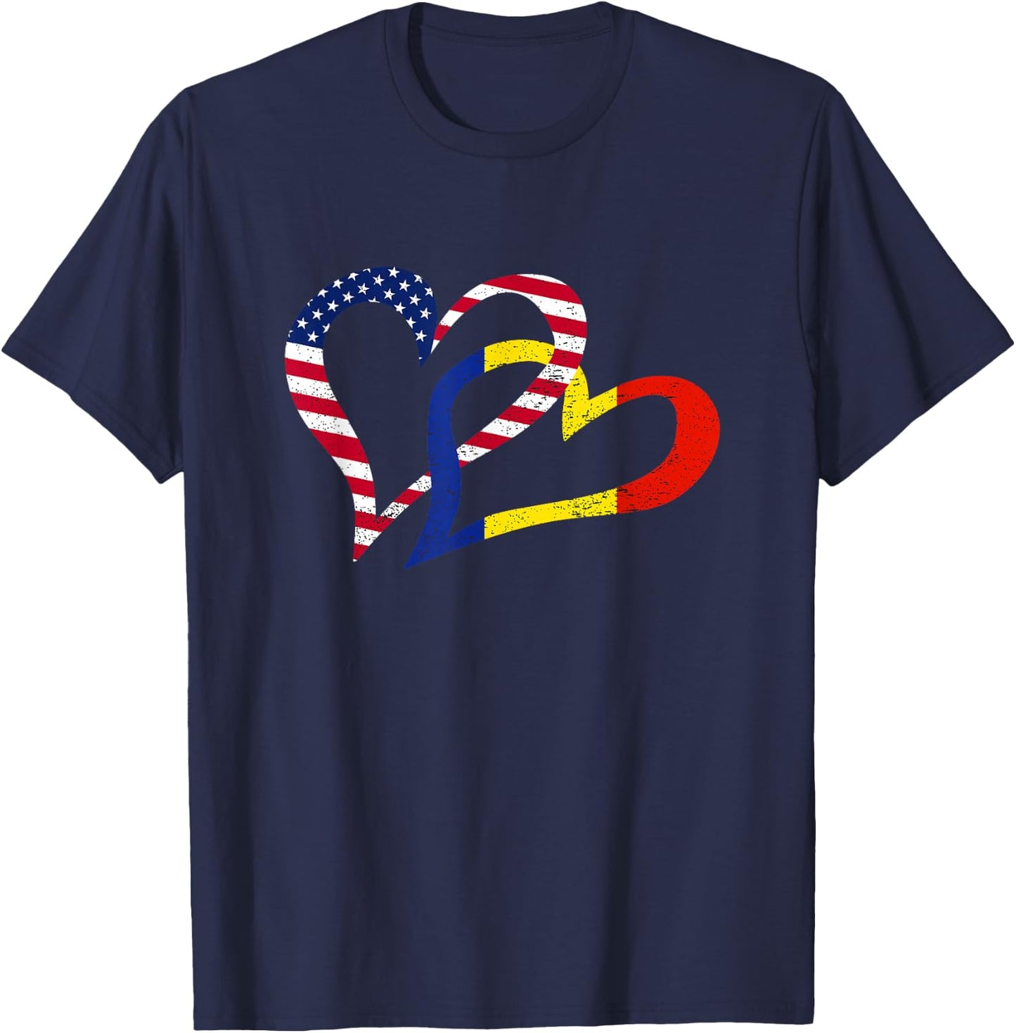 Cool Romania USA Flag Heart Romanian Americans Pride Print T-Shirt - T-Shirt | Navy