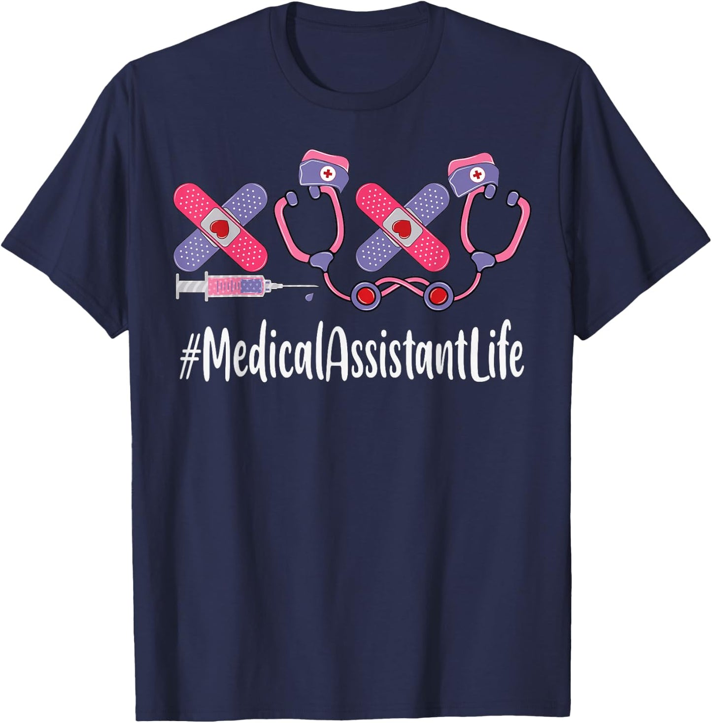 Medical Assistant Valentines Day Women Heart Stethoscope T-Shirt - T-Shirt | Navy
