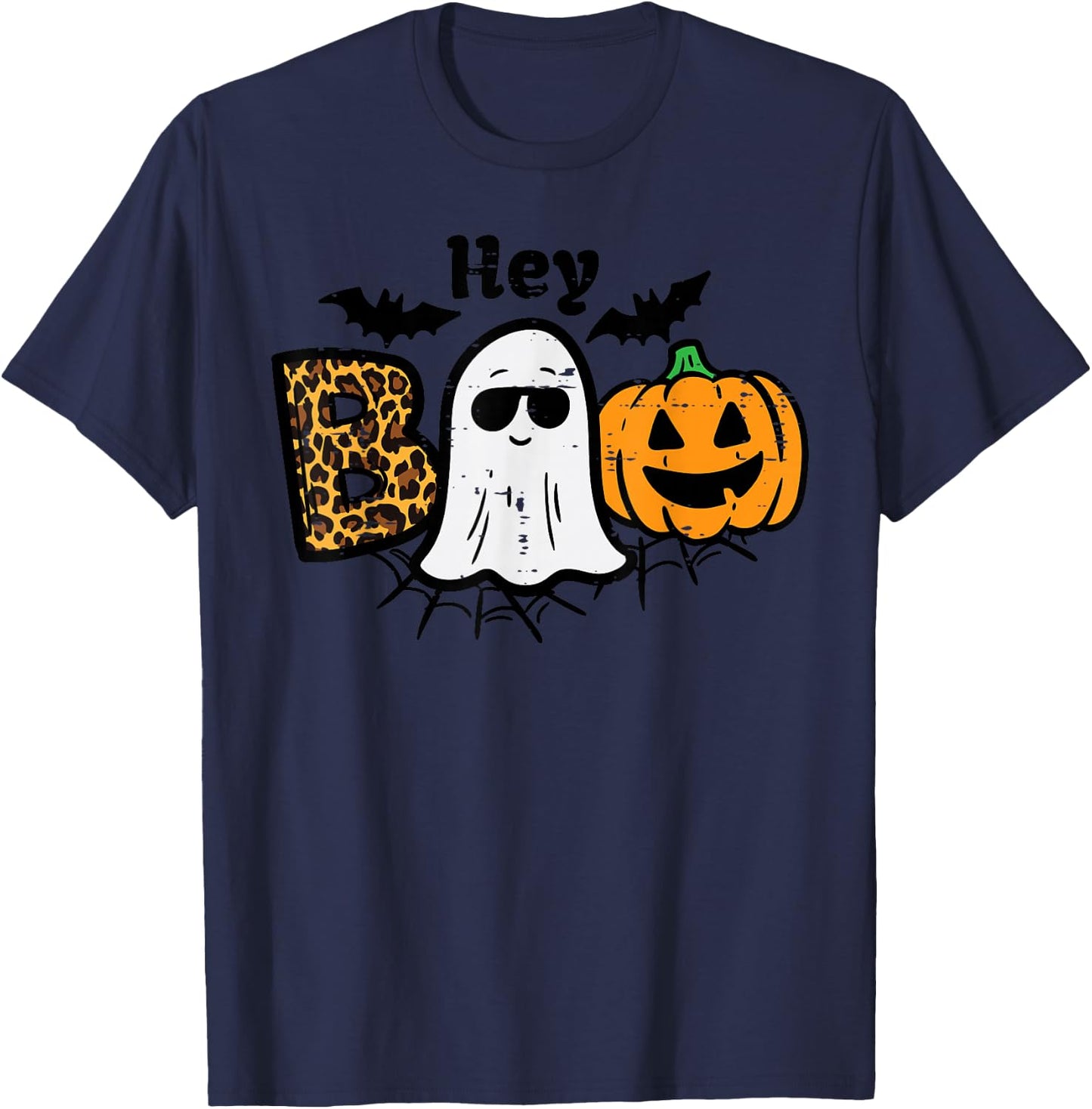 Halloween Hey Boo Ghost Pumpkin Costume Women Girls Kids T-Shirt - T-Shirt | Navy