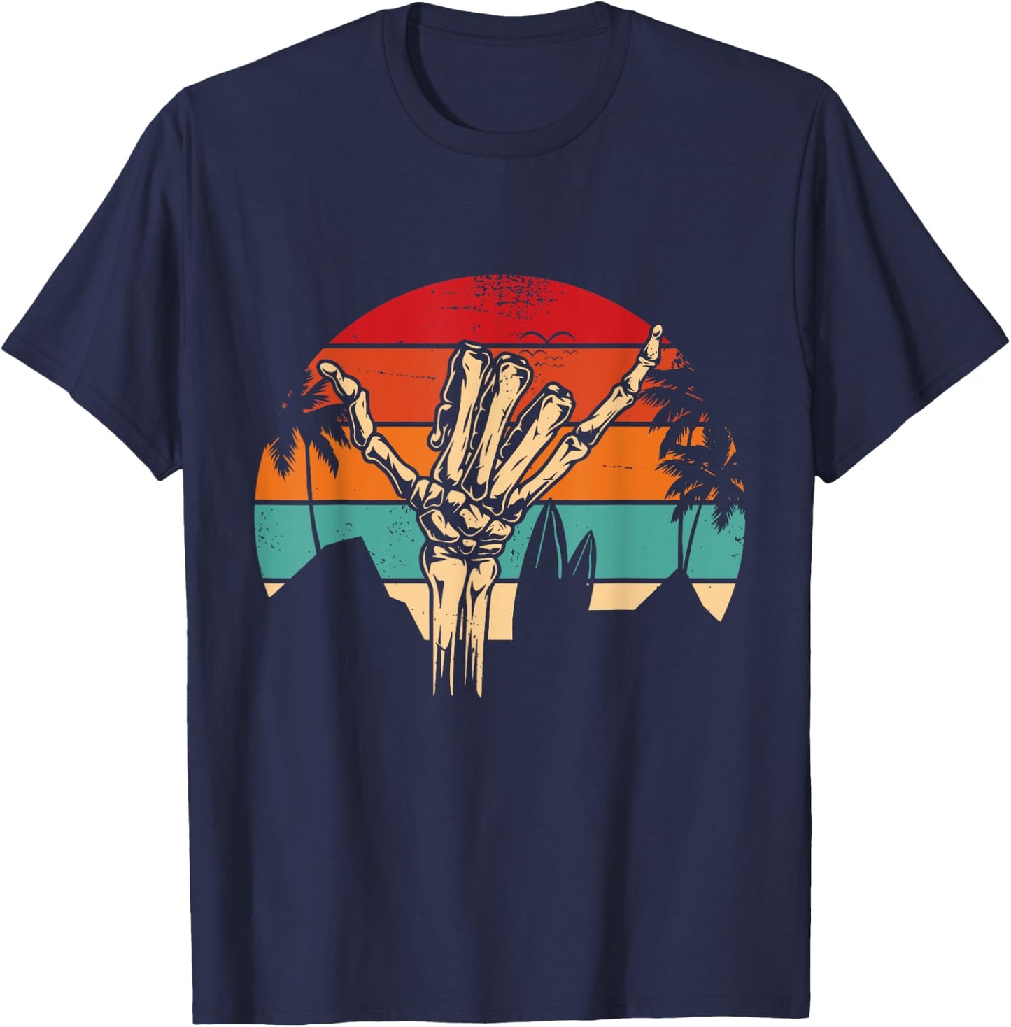 Shaka Sign Vintage Skeleton Hand - Surfing & Surf T-Shirt - T-Shirt | Navy