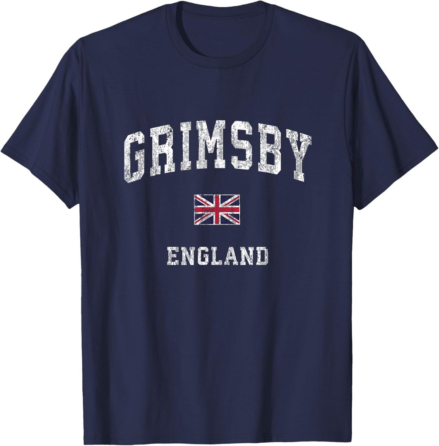 Grimsby England Vintage Athletic Sports Design T-Shirt - T-Shirt | Navy