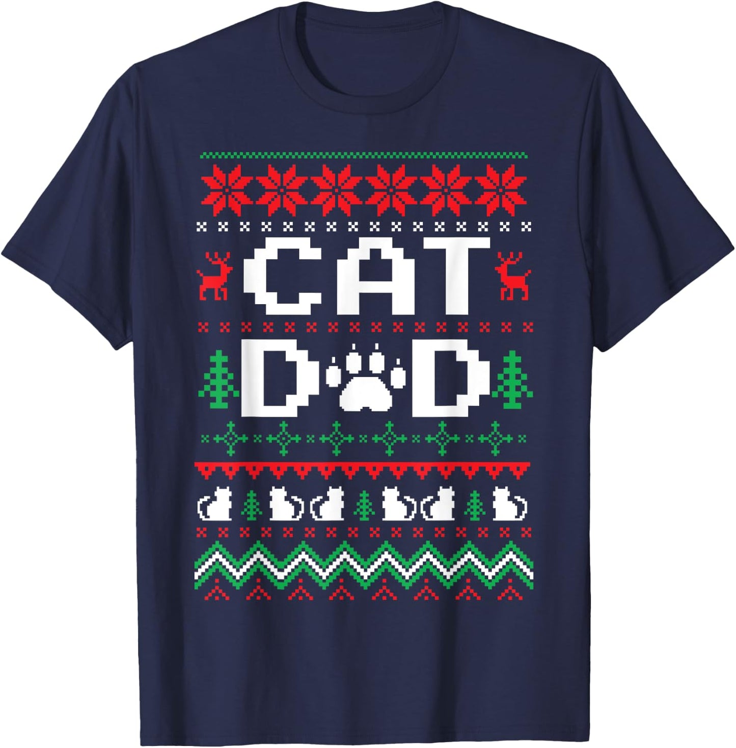 Funny Christmas Cat Dad Shirt Cats Kitten Men Women Kids T-Shirt - T-Shirt | Navy