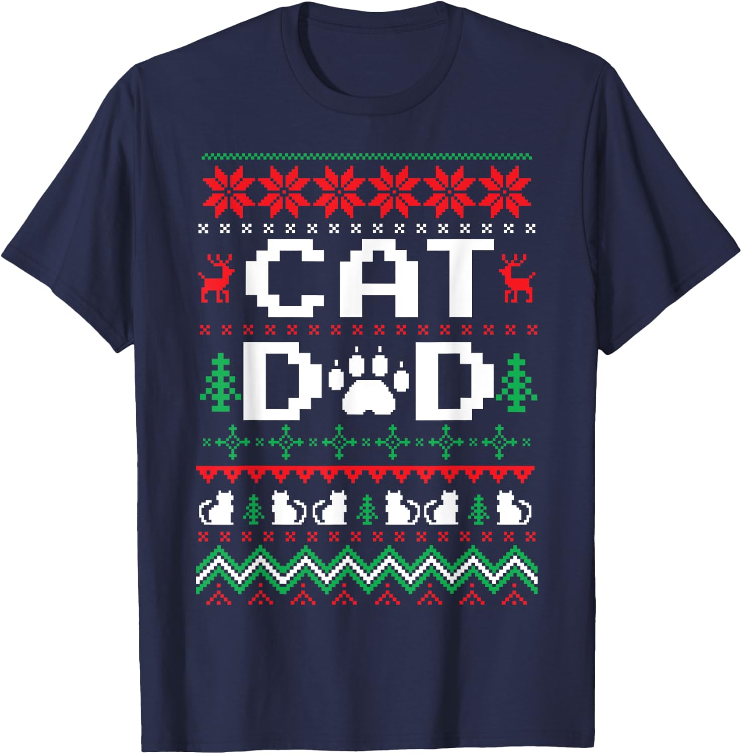 Funny Christmas Cat Dad Shirt Cats Kitten Men Women Kids T-Shirt - T-Shirt | Navy