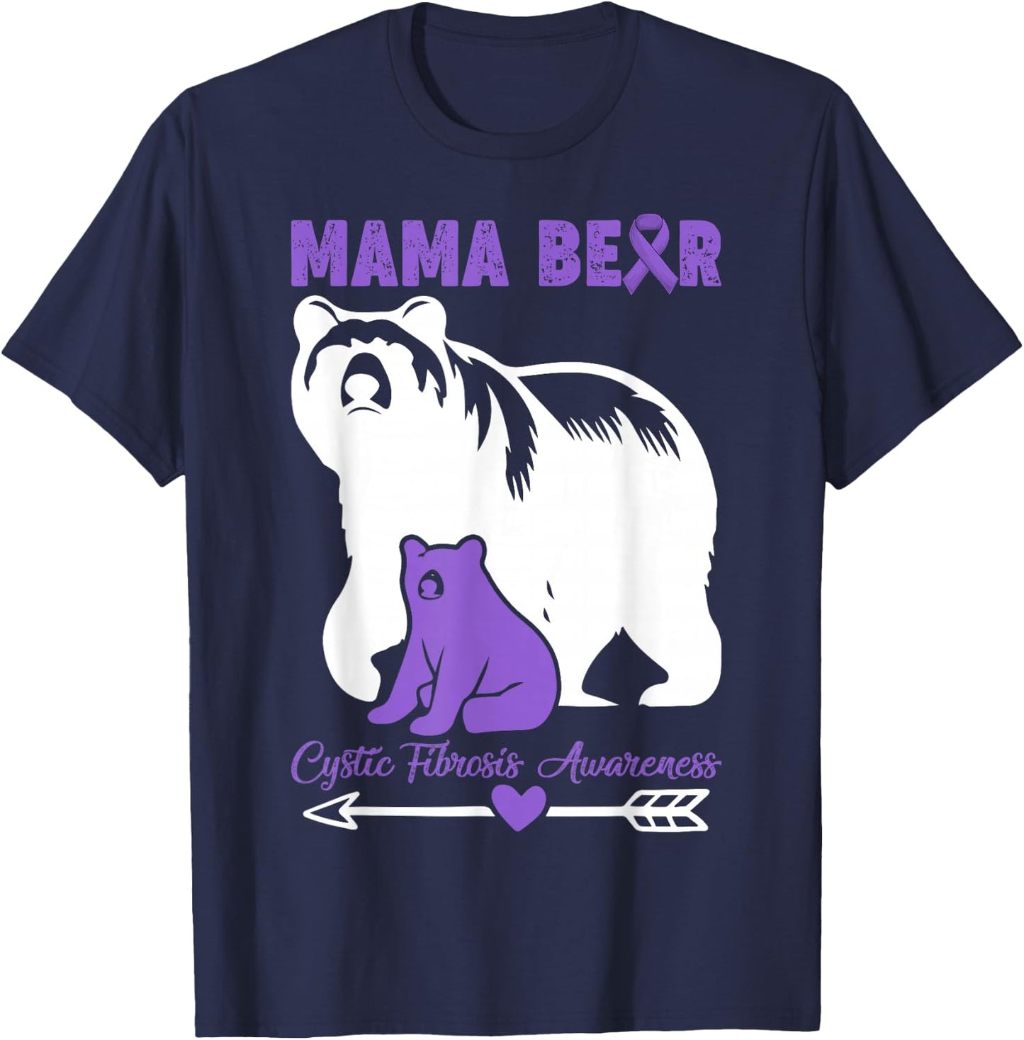 Proud Mama Bear Of A Cystic Fibrosis Awareness Warrior Mom T-Shirt - T-Shirt | Navy