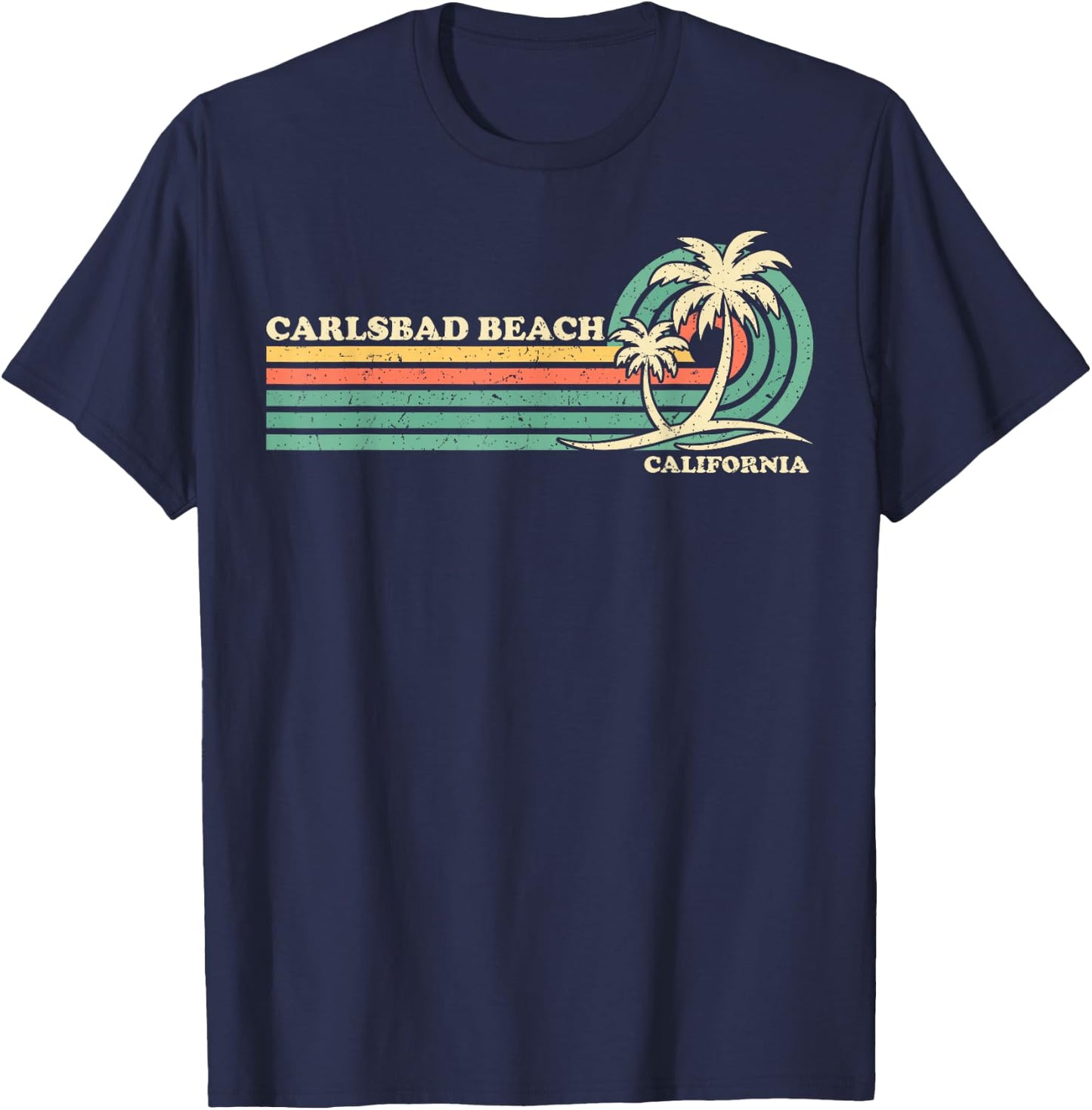 Vintage Retro Summer Vacation California Carlsbad Beach T-Shirt - T-Shirt | Navy