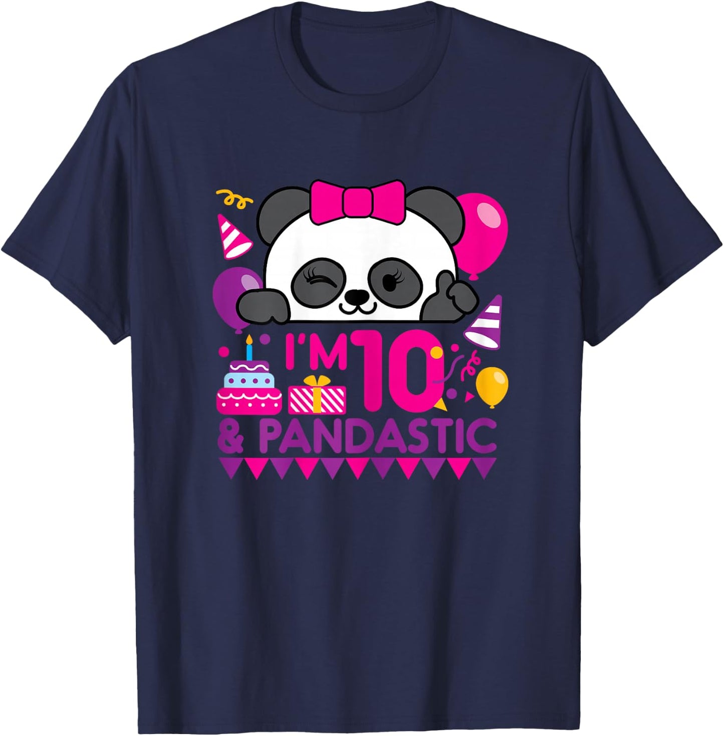 Panda 10 Year Old Children's Birthday Party T-Shirt - T-Shirt | Navy