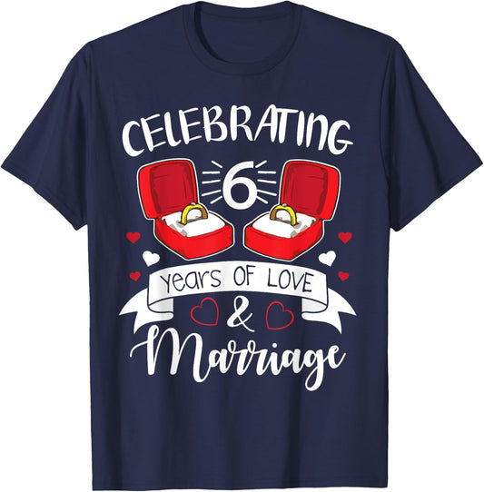 Celebrating 6 Years Of Love And Marriage Happy Husband Wife T-Shirt - T-Shirt | Navy