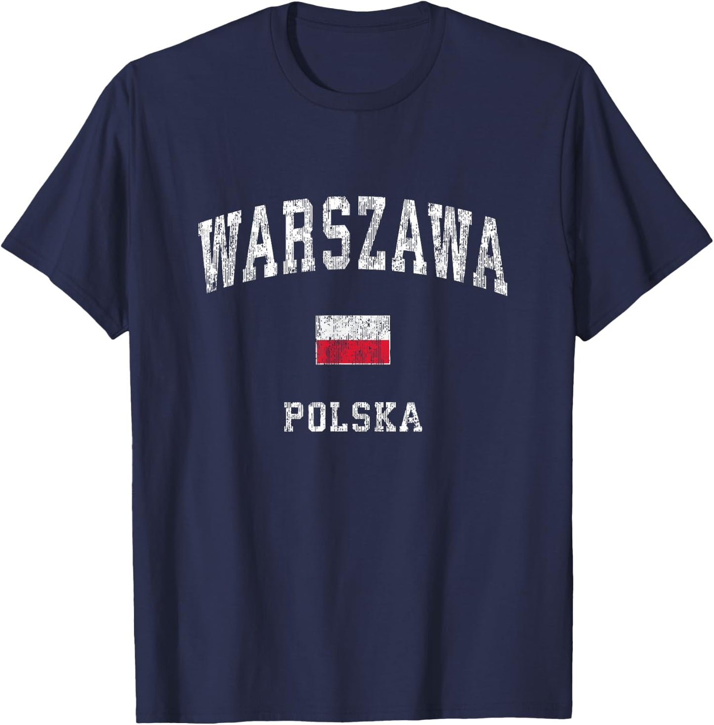 Warsaw Poland Warszawa Polska Vintage Athletic Sports Design T-Shirt - T-Shirt | Navy