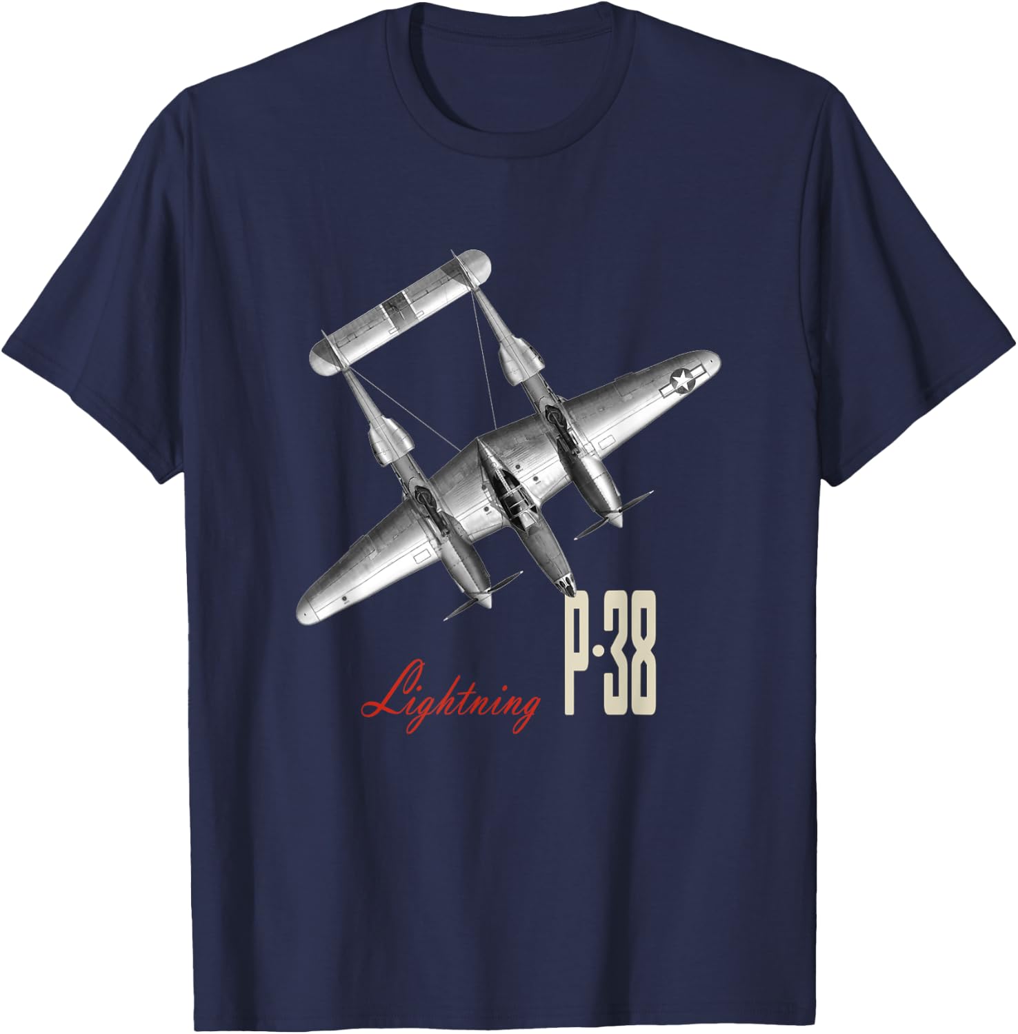 P-38 Lightning WW2 Fighter Plane T-Shirt - T-Shirt | Navy