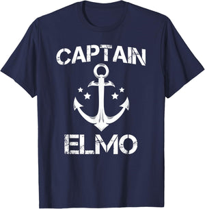 CAPTAIN ELMO Funny Birthday Personalized Name Boat Gift T-Shirt - T-Shirt | Navy