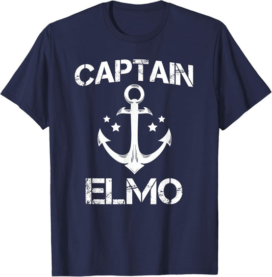 CAPTAIN ELMO Funny Birthday Personalized Name Boat Gift T-Shirt - T-Shirt | Navy
