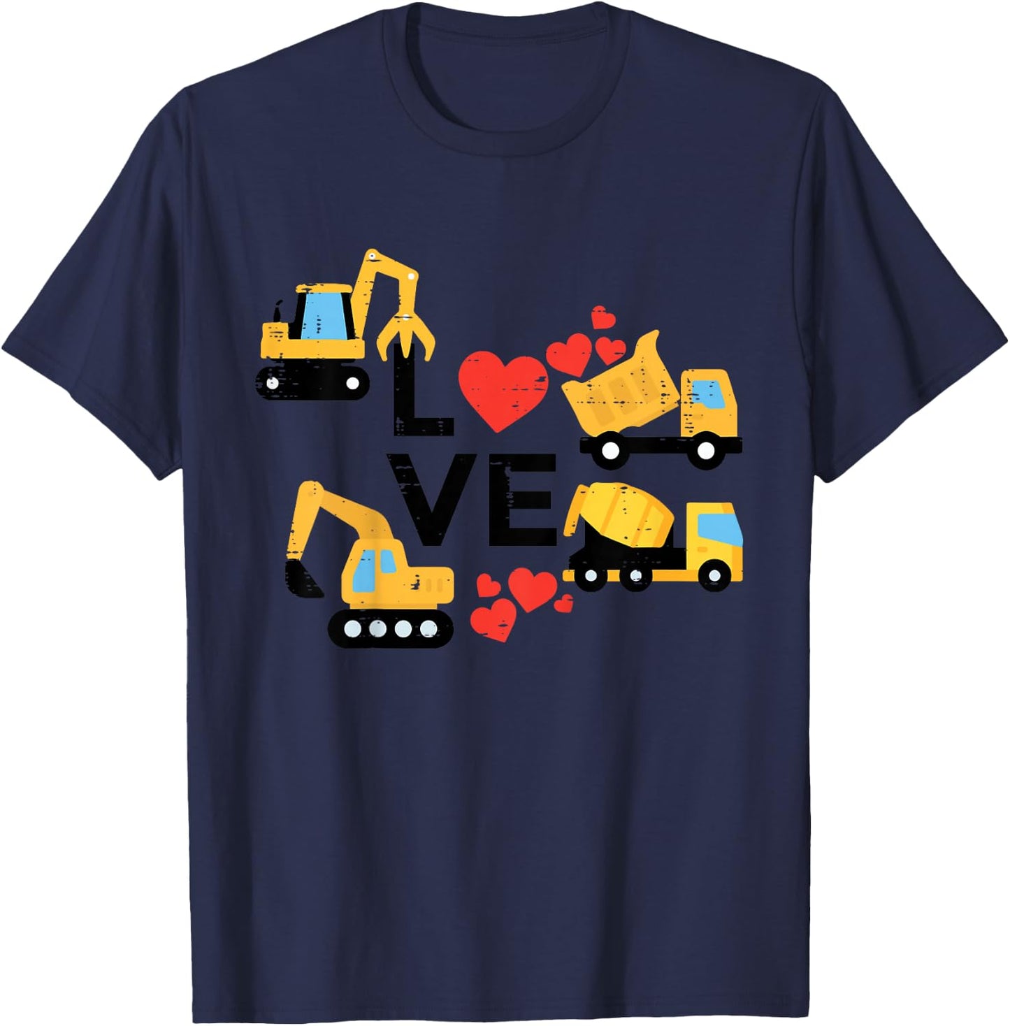Kids Valentines Day Love Construction Vehicles Boys Kids Toddler T-Shirt - T-Shirt | Navy