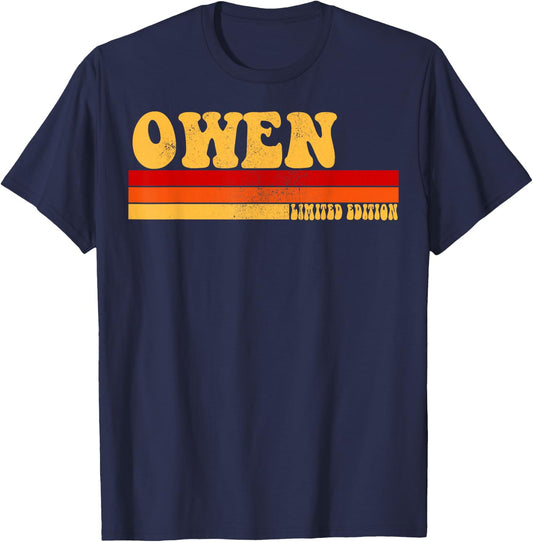 AmaStyle Co. OWEN Name Personalized Idea Men Retro Vintage OWEN , Small, Black T-Shirt - T-Shirt | Navy