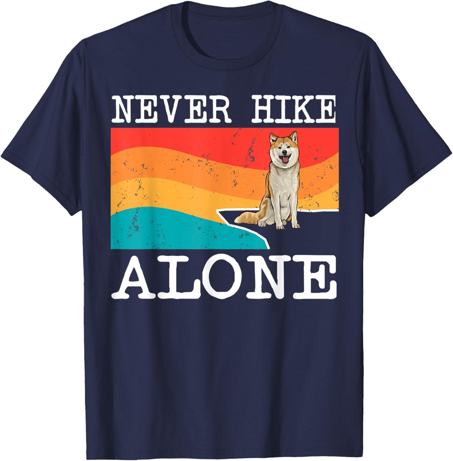 Never Hike Alone Akita Graphic Hiking T-Shirt - T-Shirt | Navy