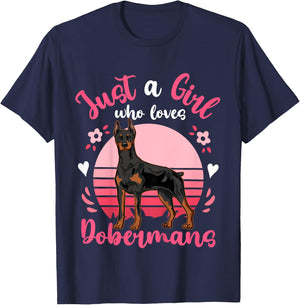 Doberman Just a Girl Who Loves Dobermans T-Shirt - T-Shirt | Navy
