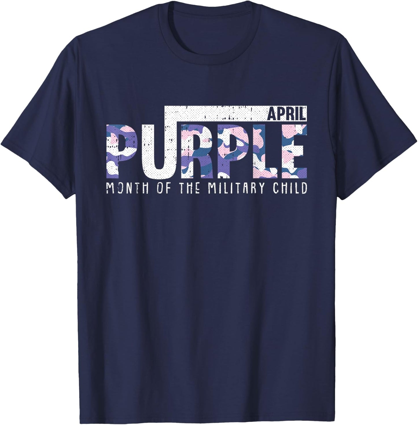 Purple Camo Month Of The Military Child Army Soldier Kids T-Shirt - T-Shirt | Navy