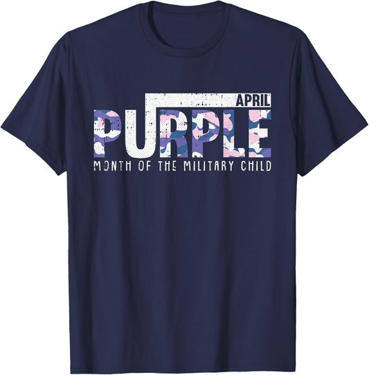 Purple Camo Month Of The Military Child Army Soldier Kids T-Shirt - T-Shirt | Navy