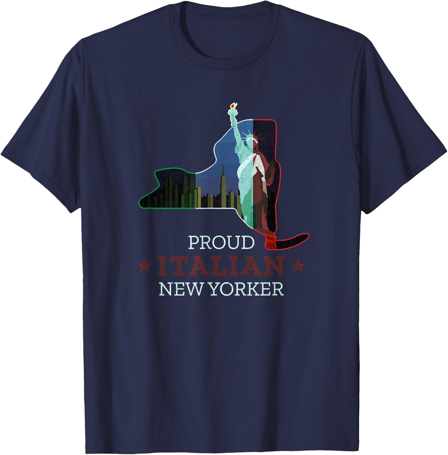 Proud Italian New Yorker - New York Map and Italy Flag T-Shirt - T-Shirt | Navy