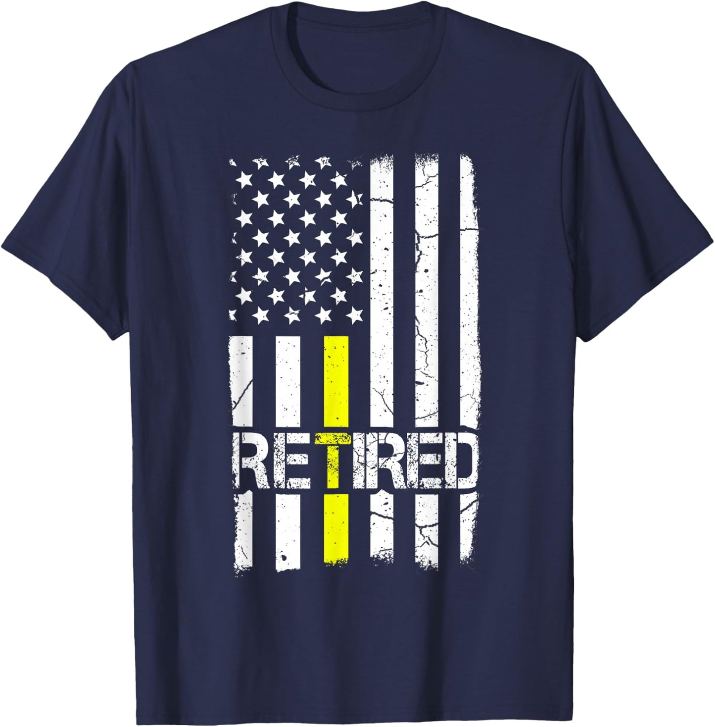 Retired Dispatcher Patriotic Us Flag Thin Line Gold Shirt T-Shirt - T-Shirt | Navy