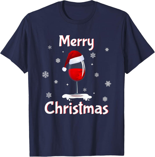Funny Christmas Pajamas Women Christmas Sweater Wine Glass T-Shirt - T-Shirt | Navy