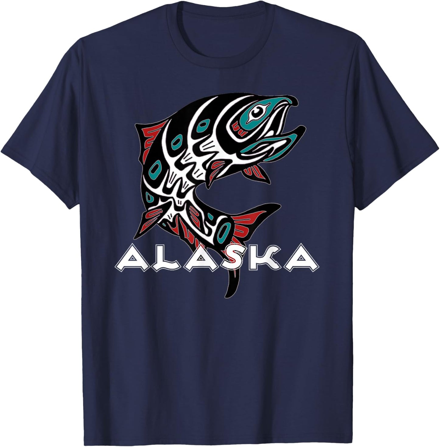 Alaska Salmon Fishing Native American Indigenous Tlingit Art T-Shirt - T-Shirt | Navy