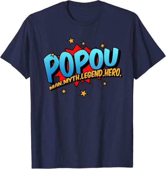 Popou Grandpa Man Myth Legend Hero Pop Art Comic Book T-Shirt - T-Shirt | Navy