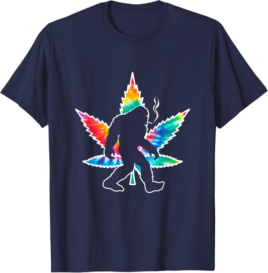 Sasquatch Bigfoot Tie Dye Pot Leaf T-Shirt - T-Shirt | Navy
