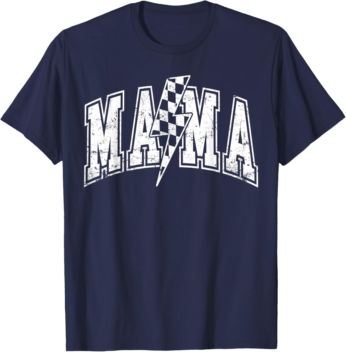 Mama Lightning Bolt Checkered Varsity Mom Women Mother's Day T-Shirt - T-Shirt | Navy