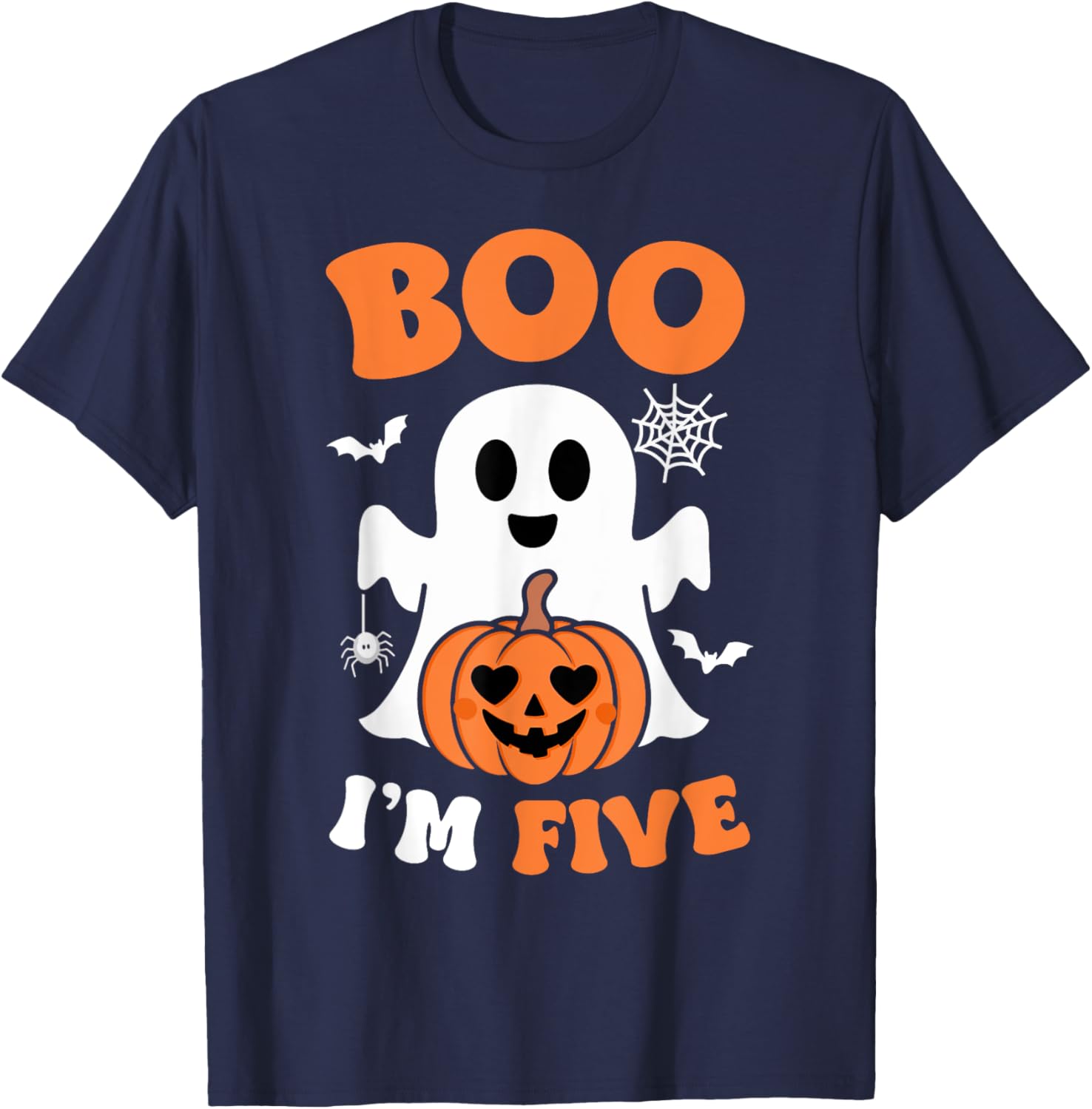 Ghost Boo I'm Five Year 5th Birthday Boys Halloween Groovy T-Shirt - T-Shirt | Navy