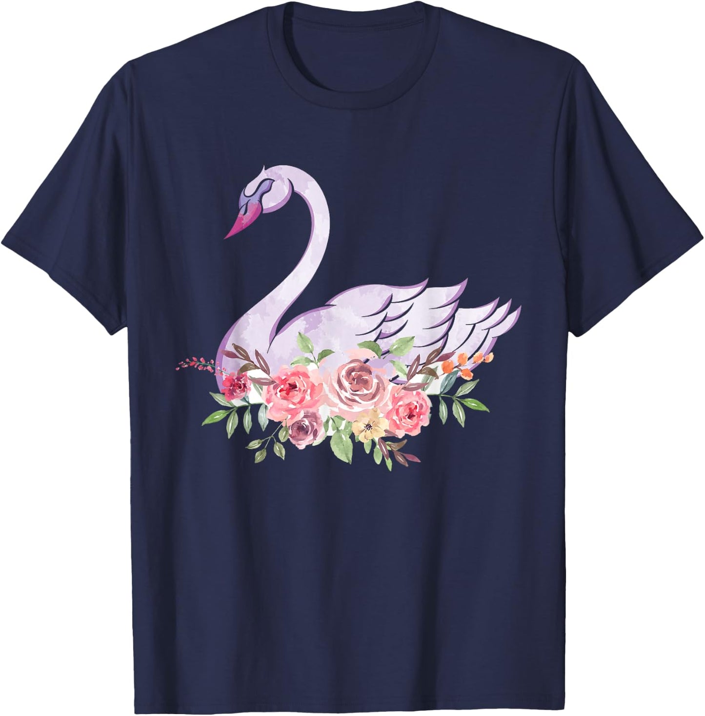 Flower Crown Cute Bird Women Gift Beautiful Swan T-Shirt - T-Shirt | Navy