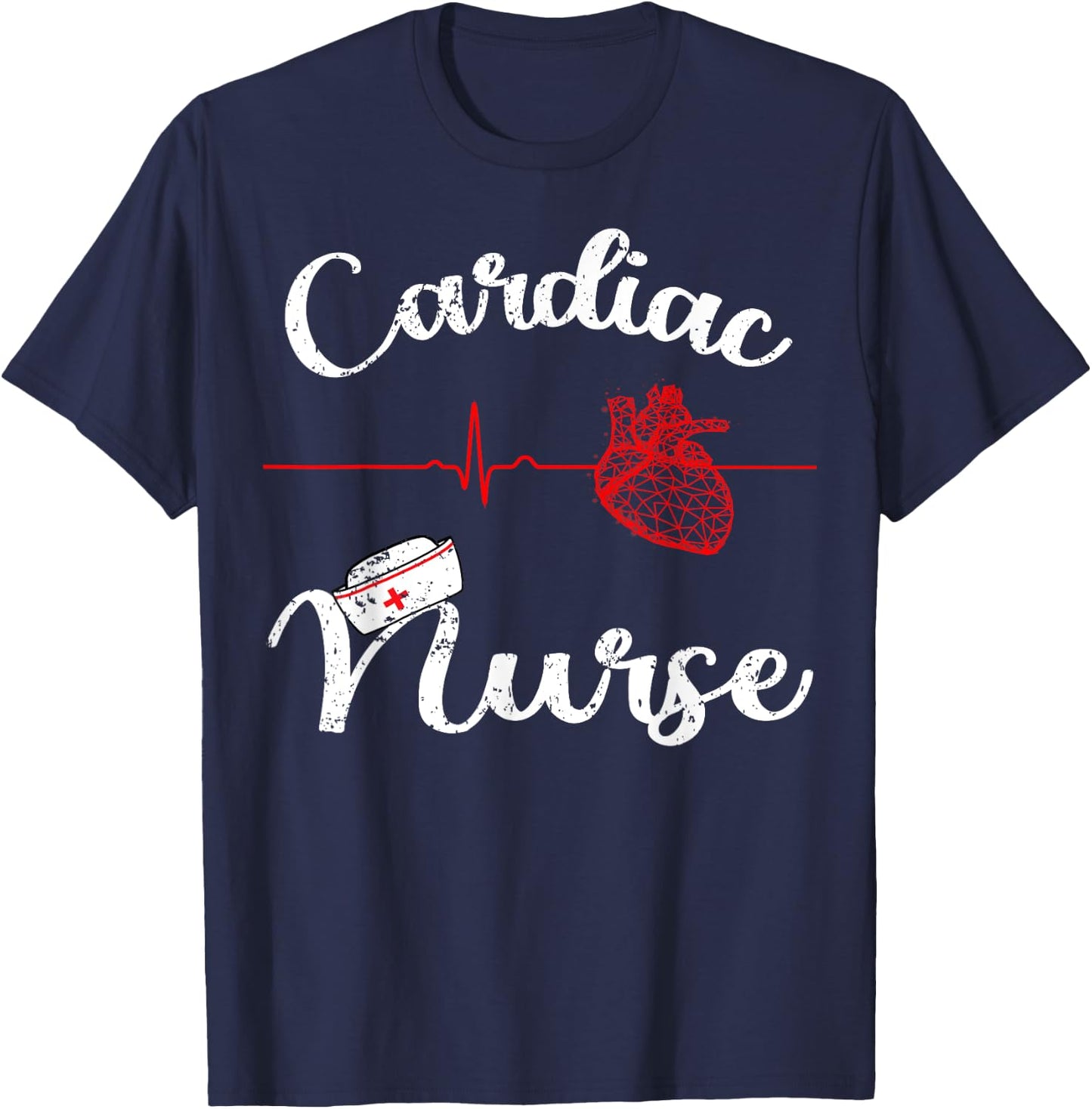 Cardiac Nurse Cardiology Heartbeat EKG Nurse Graduating Gift T-Shirt - T-Shirt | Navy