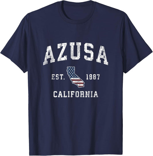 Azusa California CA Vintage American Flag Sports Design Kids Men T-Shirt - T-Shirt | Navy