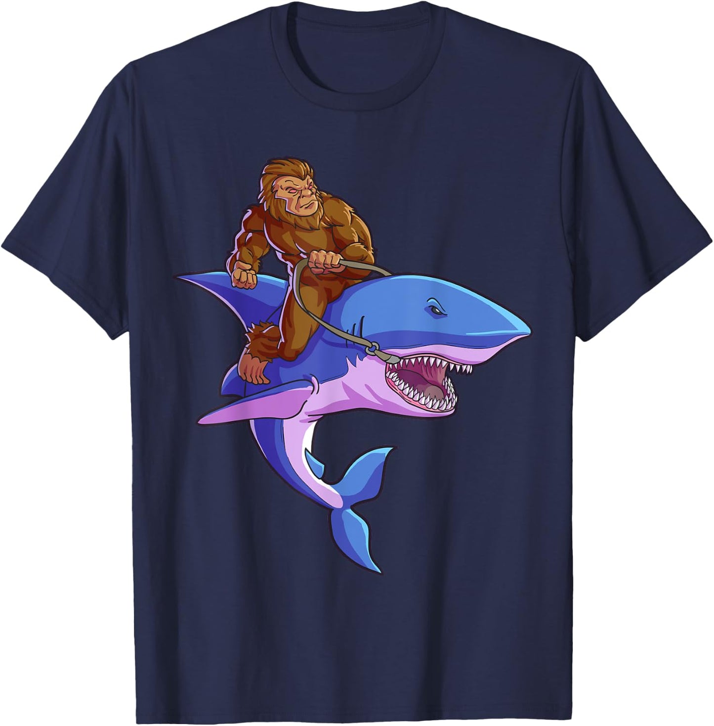 Bigfoot Riding Shark Funny Sasquatch Jawsome Kids Gift T-Shirt - T-Shirt | Navy