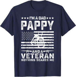 I'm a Dad Pappy and a Veteran nothing scares me Funny Gifts T-Shirt - T-Shirt | Navy