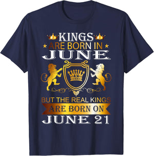Kings Are Born On June 21st Birthday Bday Men Boy Kid T-Shirt - T-Shirt | Navy