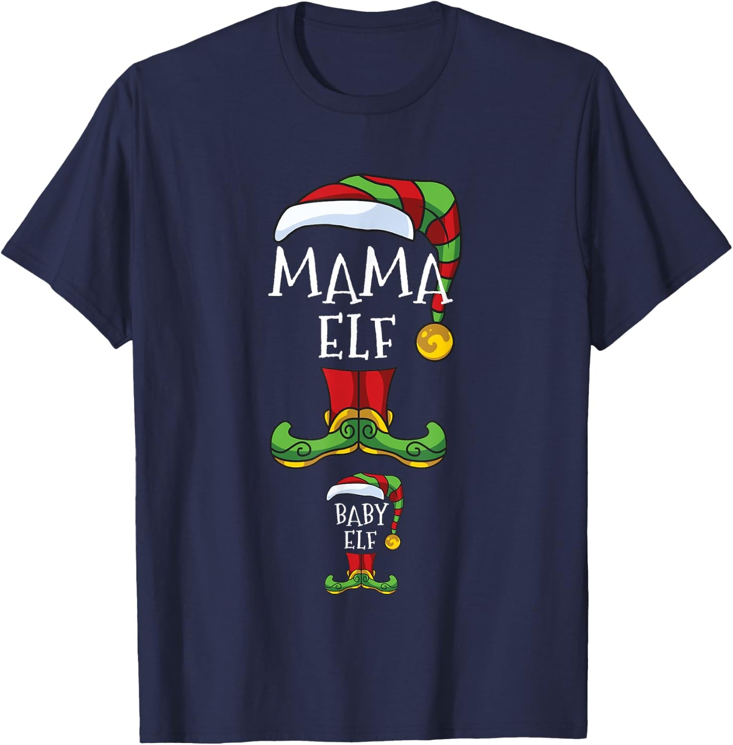 Mama And Baby Elf Pregnancy Matching Family Christmas T-Shirt - T-Shirt | Navy