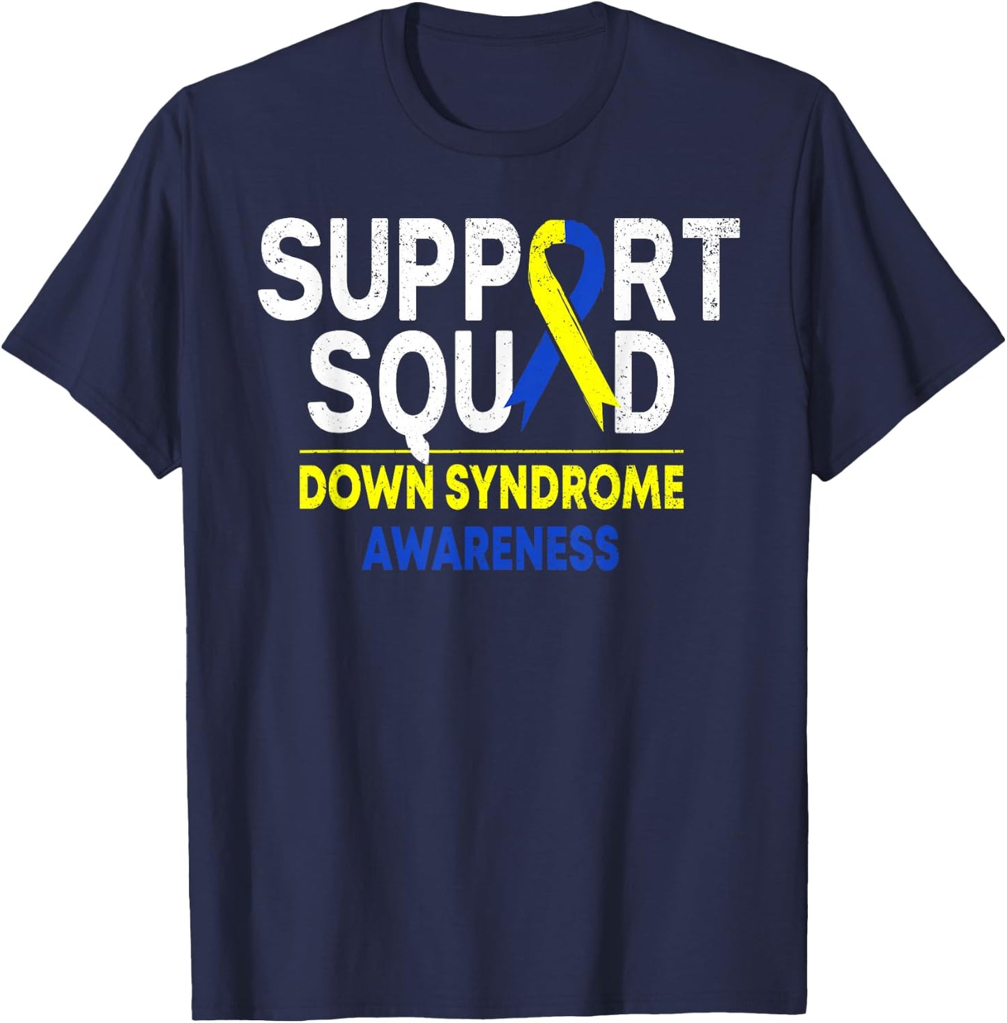 Support Squad Down Syndrome T21 Awareness Blue Yellow Ribbon T-Shirt - T-Shirt | Navy