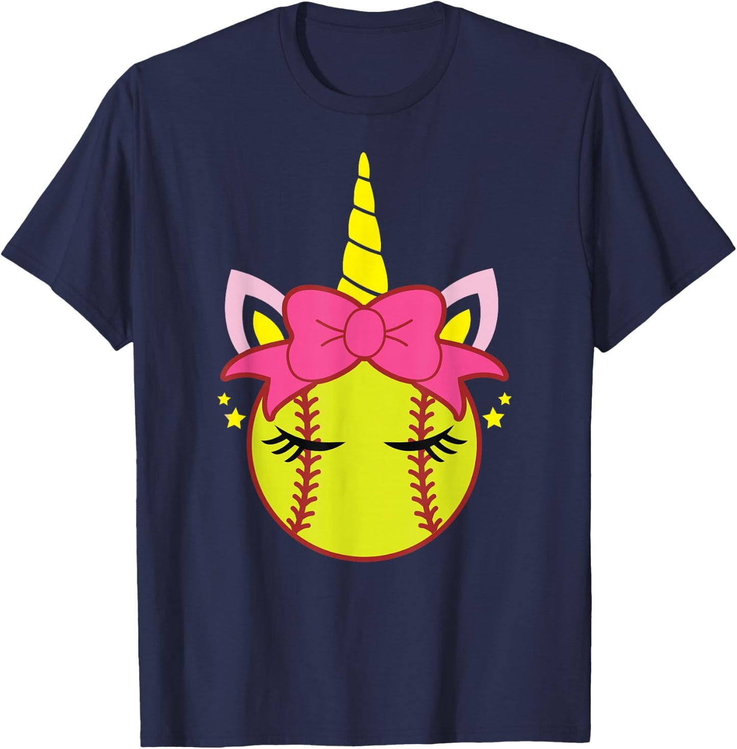 Coquette Unicorn Softball Bow Girls Women T-Shirt - T-Shirt | Navy