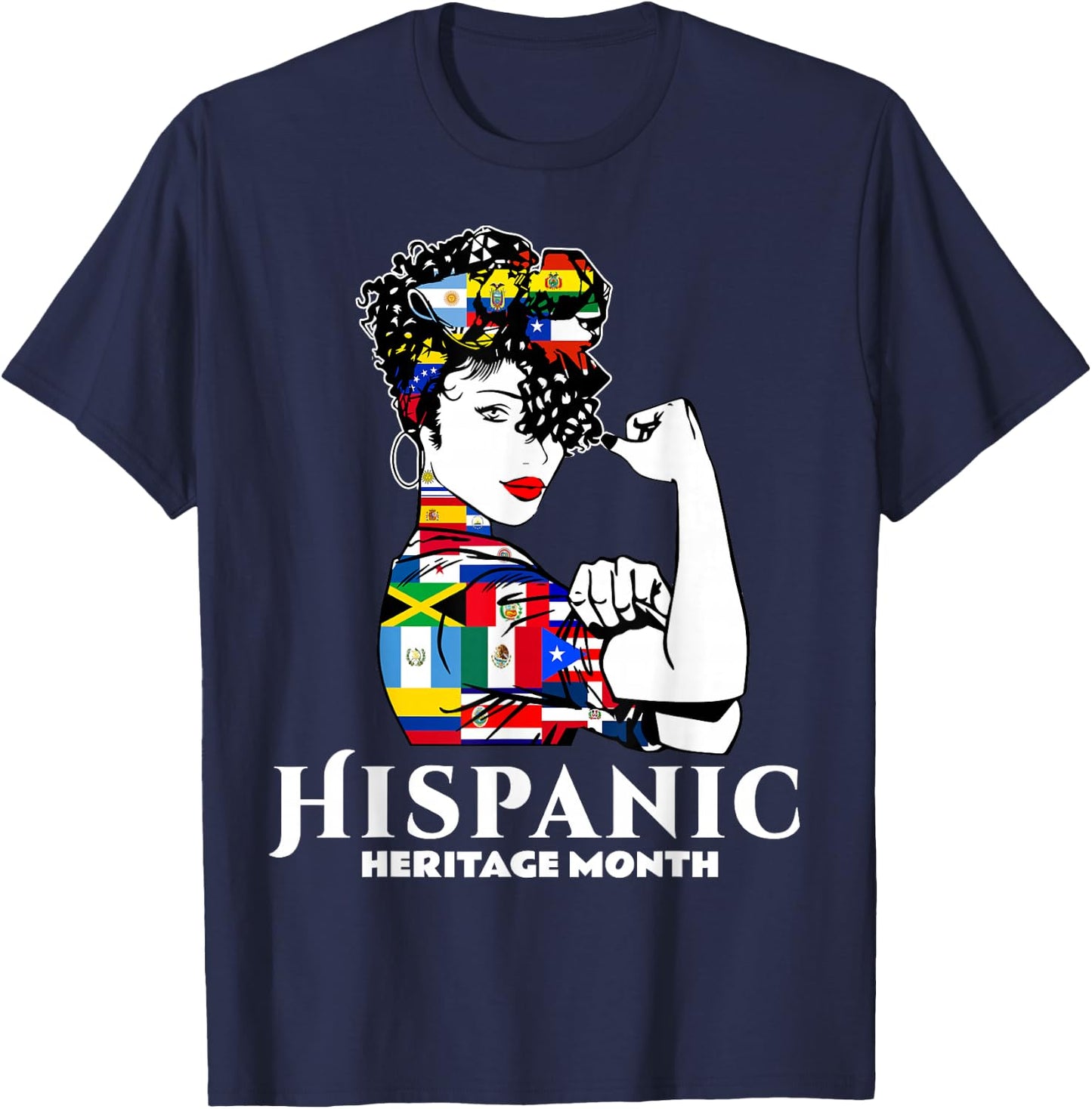 Hispanic Heritage Month Woman Latino Countries Flag T-Shirt - T-Shirt | Navy