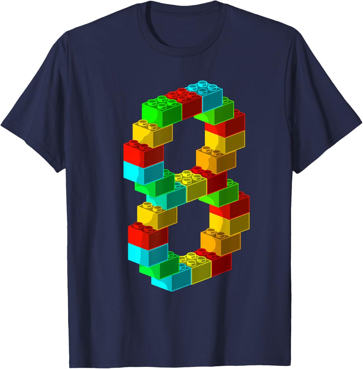 Cute Block Building 8th Birthday Gift 8 Years Old Boys Girls T-Shirt - T-Shirt | Navy