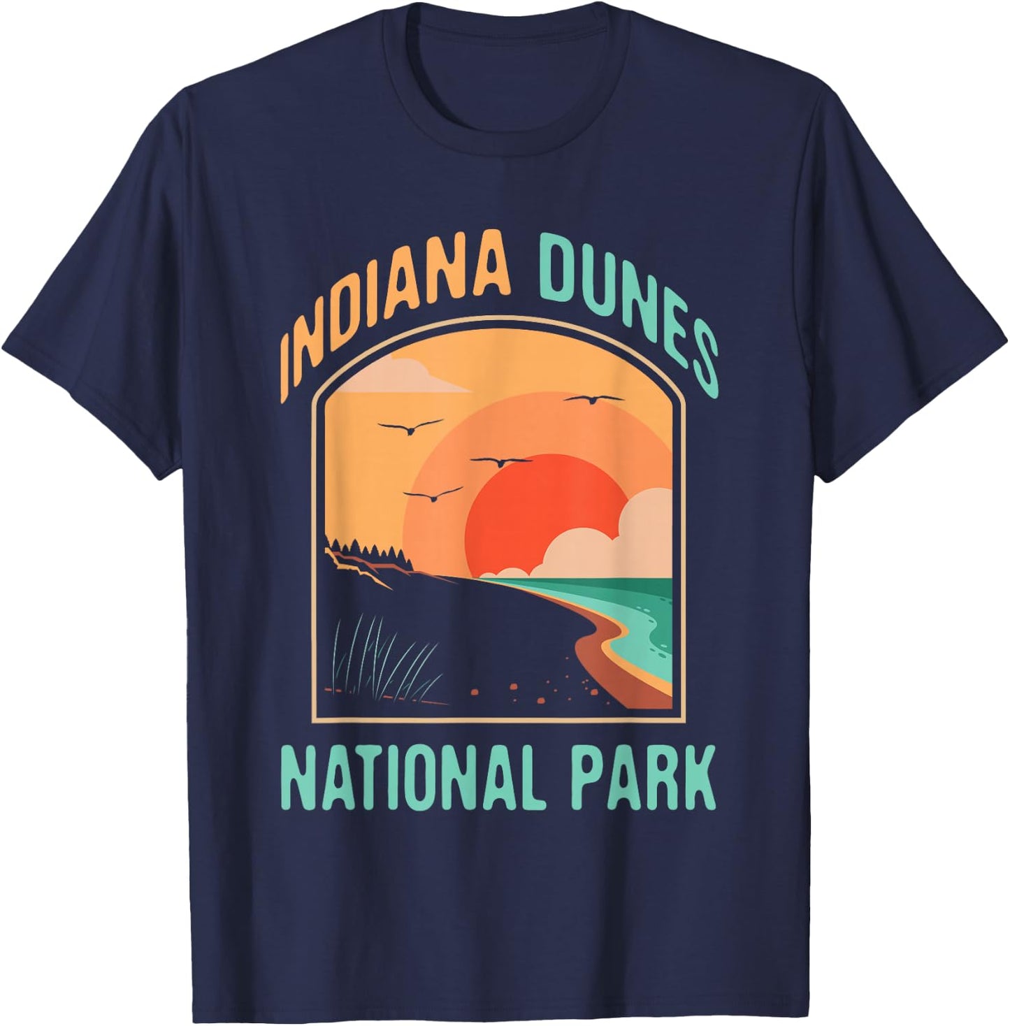 Indiana Dunes Souvenirs&Gifts Indiana Dunes National Park US Gift - Black, -Adults, Short Sleeve, , Small T-Shirt - T-Shirt | Navy